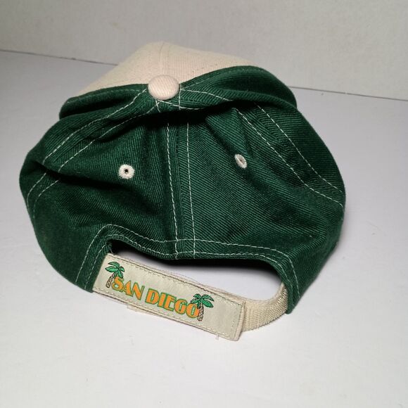 Rare San Diego Tan Adjustable Hat Beige Baseball Cap Green Palm Trees Khaki - Picture 7 of 16